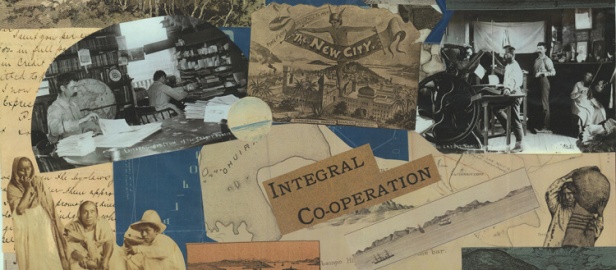 Collage of archived images depicting historic utopian societies
