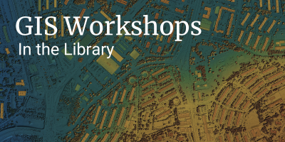 Background of a Geospatial Map with "GIS Workshops In the Library" in bold